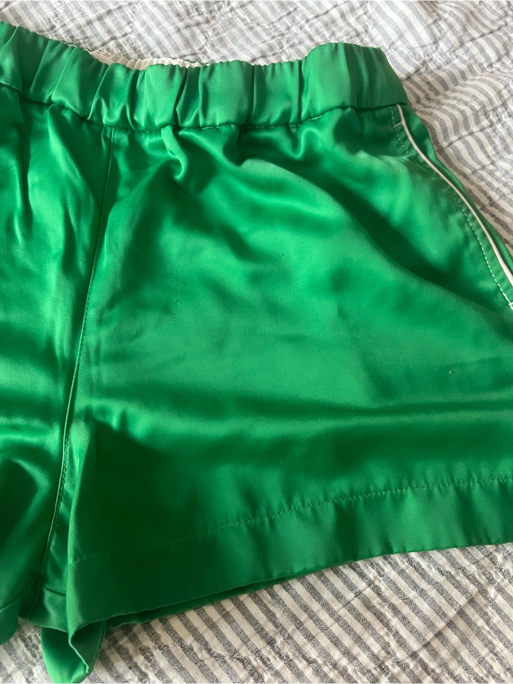 Zara Emerald Green Satin Athletic Shorts with White Piping - Picture 7 of 7